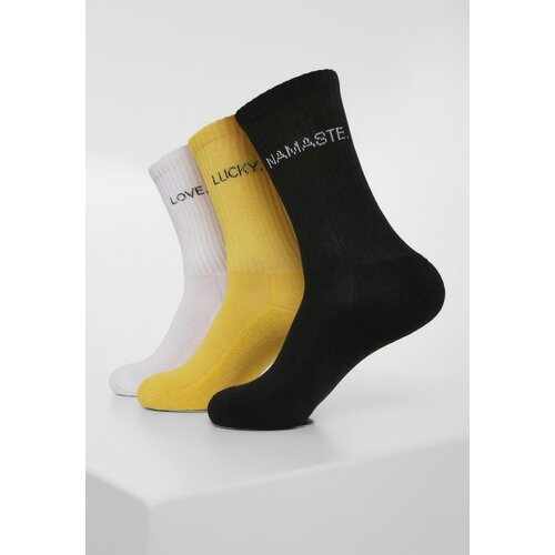 Urban Classics wording socks 3-Pack black/white/yellow Cene