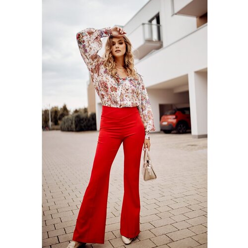 Fasardi Elegant red women&amp;#039;s pants with flared legs Slike