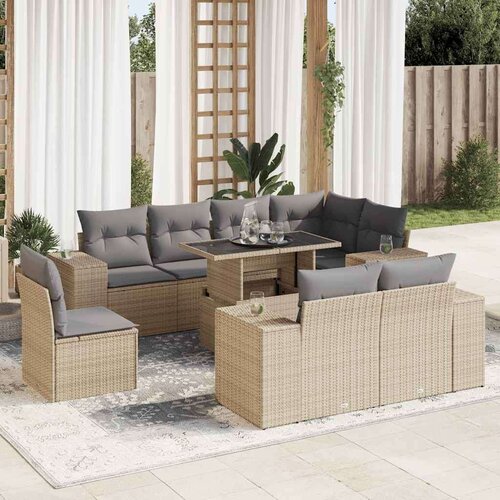 vidaXL 9-dijelni set vrtnih sofa s jastucima bež od poliratana Cijene