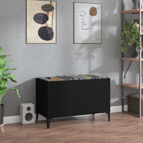 VidaXL Omarica za gramofonske plo&amp;scaron;če črna 74,5x38x48 cm inženirski les Slike