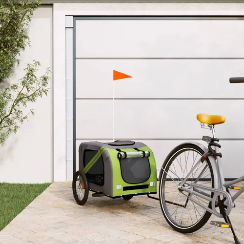 vidaXL Prikolica za bicikl za pse zeleno-siva od tkanine i željeza