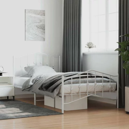 Metalni Kovinski posteljni okvir z vzglavjem in vznožjem bel 100x200 cm