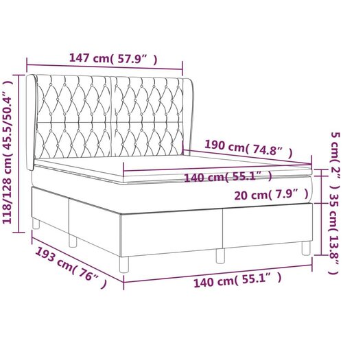 VidaXL Krevet s oprugama i madracem tamnosivi 140x190 cm bar&amp;scaron;unasti Slike