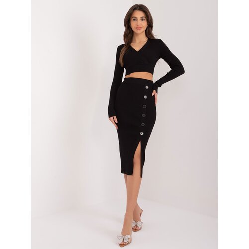 Fashion Hunters Black knitted ensemble with a midi skirt Slike
