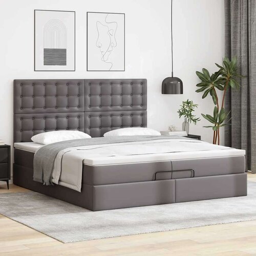 VidaXL otomanski okvir kreveta s madracima sivi 200x200cm umjetna koža Slike