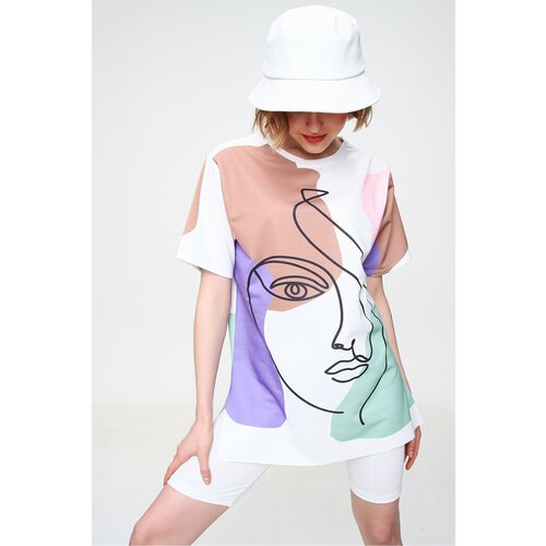 Trend Alaçatı Stili Women's Powder Crew Neck Digital Printed Side Slit Sweatshirt Cene