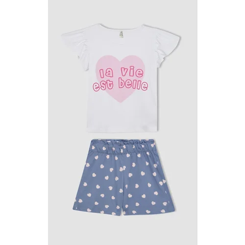 Defacto Girl's Printed Short Sleeve Pajama Set with Shorts