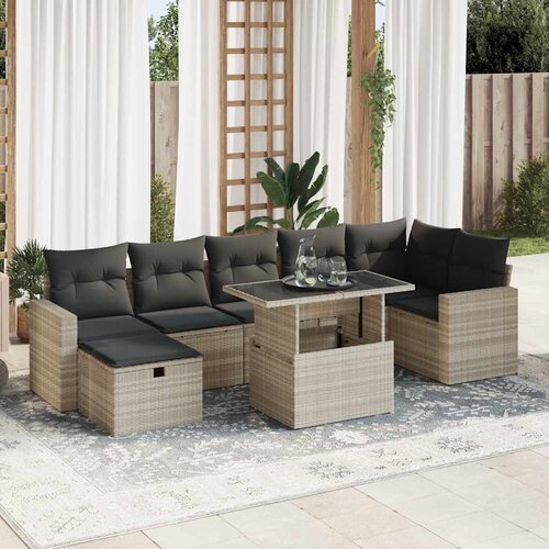 vidaXL 8-dijelni set vrtnih sofa od poliratana s jastucima svjetlosivi Cijene