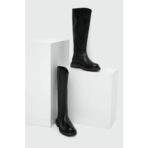 Answear Lab Usnjeni elegantni škornji ženski, črna barva