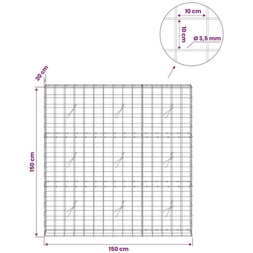  Gabion s žicom debljine 3 5 mm i mrežom 10x10 cm 150x20x150 cm - 20 cm 150 cm 150 cm Slike