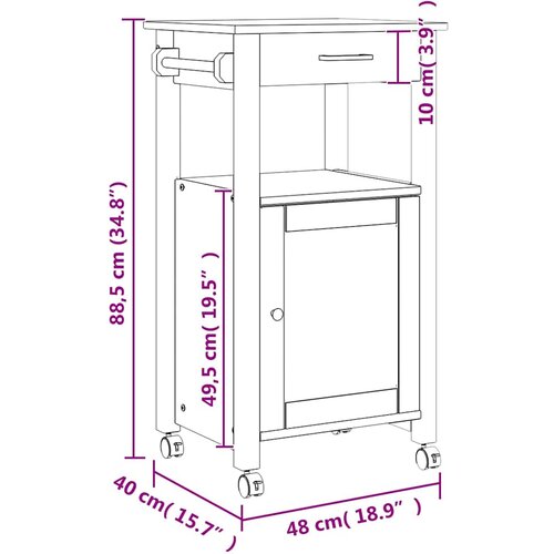  Kuhinjska kolica MONZA 48x40x88,5 cm od masivne borovine Siva Slike