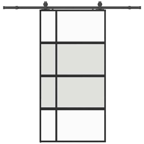  Klizna vrata s priborom crna 102,5 x 205 cm kaljeno staklo Slike