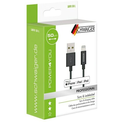 SCHWAIGER USB kabel Lightning (0,5 m, USB A vtič, strelovodni vtič, Črne barve) Cene