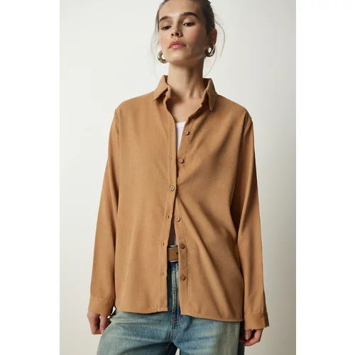 Happiness İstanbul Women's Biscuit Ribbed Velvet Woven Jacket Shirt