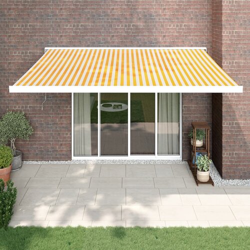 VidaXL Tenda na uvlačenje žuto-bijela 4 x 3 m od tkanine i aluminija Slike
