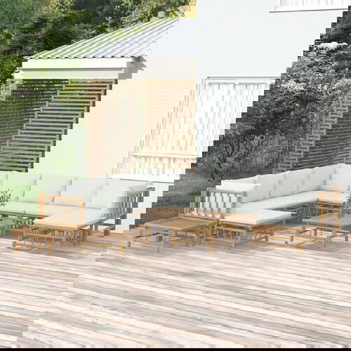  12-dijelna vrtna garnitura od bambusa s krem bijelim jastucima Slike