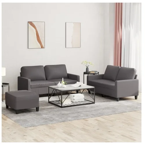 vidaXL 3-dijelni set sofa s jastucima sivi od umjetne kože