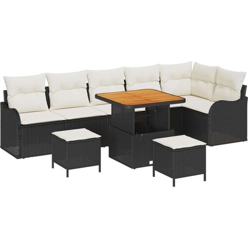 9 komadna vrtna sofa garnitura s jastučićima crni poly rattan akacija  2-sjedna vrtna sofa sa pohranom i jastučićima crni poly r Cijene