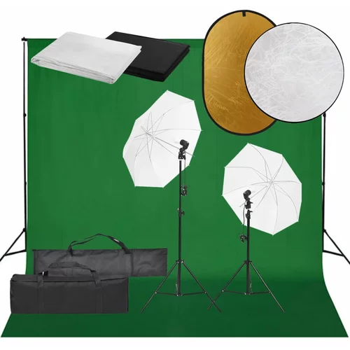vidaXL Komplet za foto studio z lučmi, ozadjem in odbojnikom