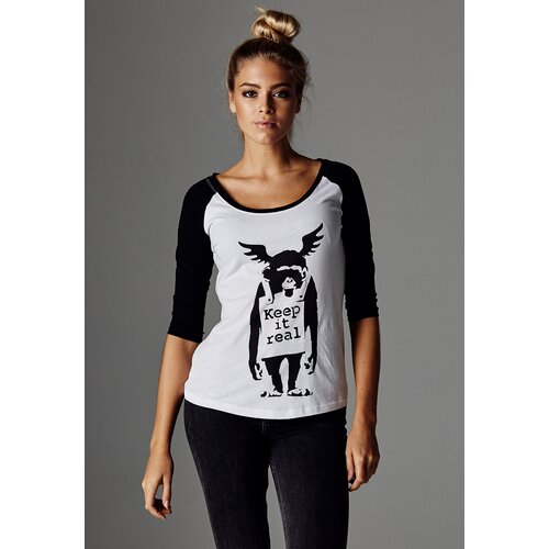 Merchcode Ladies Women&amp;#039;s T-shirt Banksy ́s Graffiti Ape Raglan Wht/blk Slike