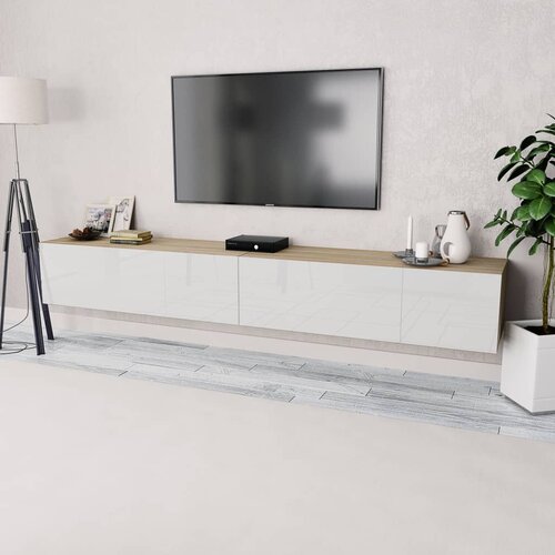 VidaXL TV omarica 2 kosa iverna plo&amp;scaron;ča 120x40x34 cm sijajno bela hrast Slike