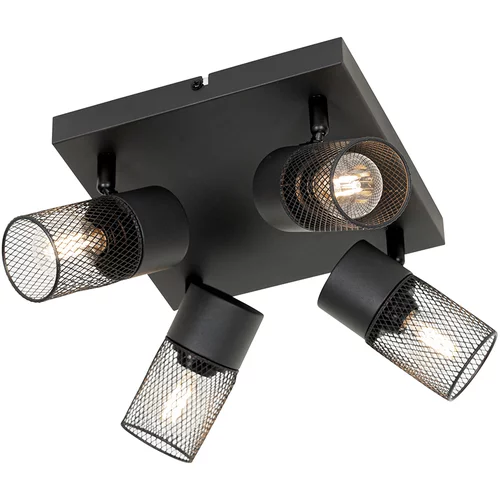 QAZQA Industrijski stropni reflektor črn 4-svetlobno nastavljiv - Jim