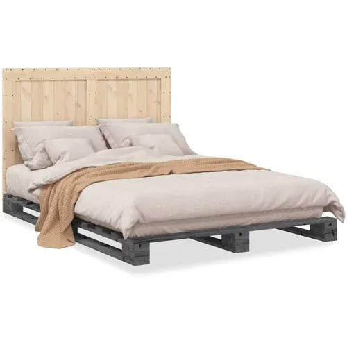 vidaXL Okvir za krevet s uzglavljem sivi 160x200cm od masivne borovine