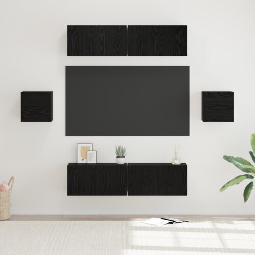 vidaXL Set TV komoda s pohranom s vratima 6 pcs Crni hrast 60 x 30 x 30 cm Cene