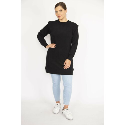 Şans Women's Plus Size Black 3 Thread Shoulder Detailed Sweatshirt Dress Slike