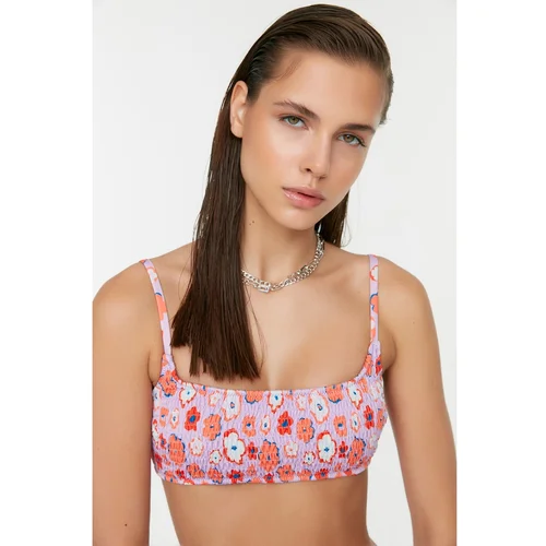 Trendyol Lilac Floral Print Bandeau Bikini Top