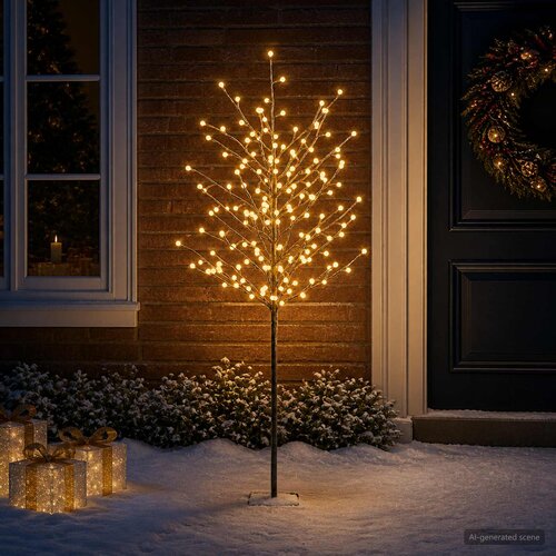  LED božićno drvce s kuglama Crna 18 x 18 x 150 cm Čelik Slike