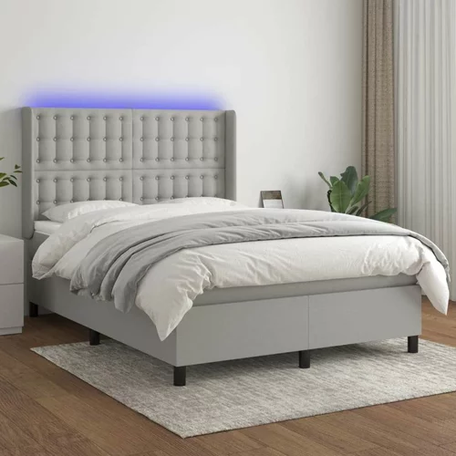  Box spring postelja z vzmetnico LED sv. siva 140x200 cm blago, (20725363)