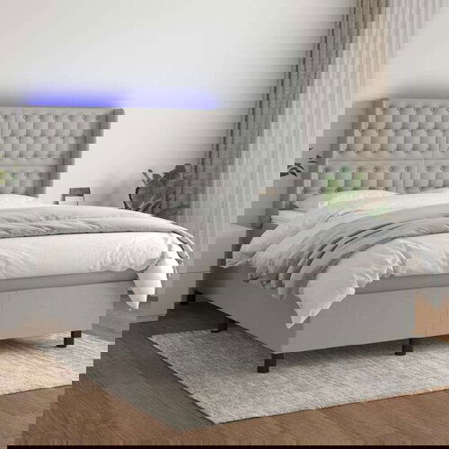 Krevet box spring s madracem LED svjetlosivi 140x200 cm tkanina Slike