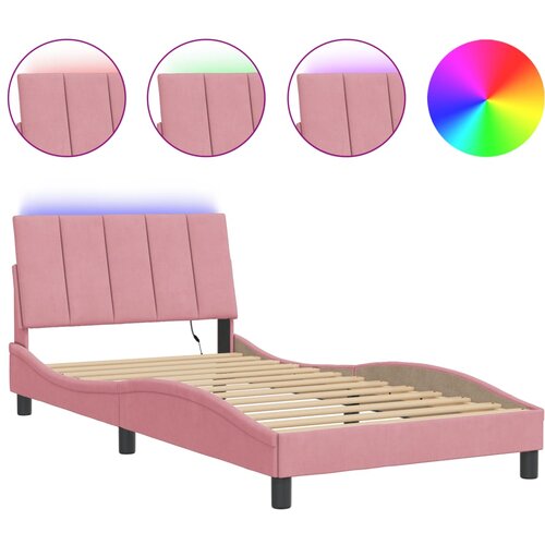 VidaXL Posteljni okvir z LED lučkami roza 100x200 cm žamet, (21081601) Slike
