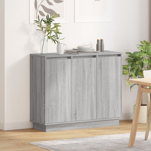vidaXL Stranska omara z LED, siva sonoma, 90x32x75 cm, inženirski les Cene