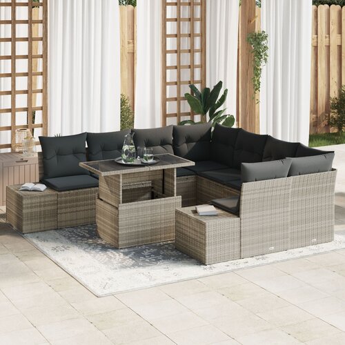 VidaXL 9-dijelni vrtni sofa set s jastucima svijetlo sivi poli ratan Slike