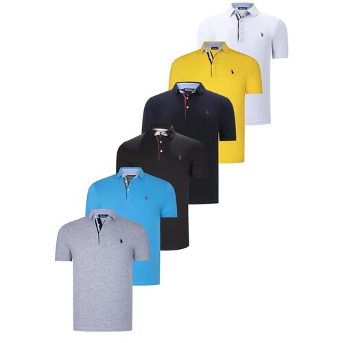 Dewberry SIX SET T8582 MENS T-SHIRT-BLACK-WHITE-NAVY BLUE-DARK TURQUOISE-YELLOW-GREY Cene