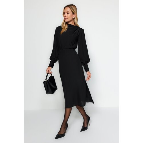 Trendyol Black Midi Knitted Dress with a Slit Slike