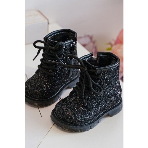 Kesi Children&amp;#039;s glittering insulated zipper ankle boots, black Saussa Slike