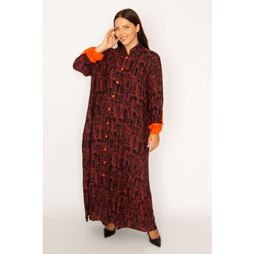 Şans Women's Plus Size Orange Front Length Buttoned Comfort Cut Long Dress Cene