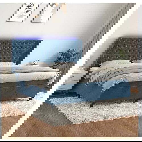 VidaXL Box spring postelja z vzmetnico LED temno modra 180x2 Slike