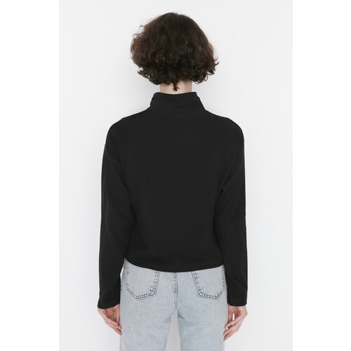 Trendyol Black Thessaloniki/Knitwear Look Zippered Collar Regular/Regular Fit Knitted Sweatshirt Cene