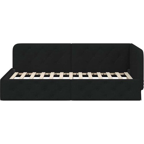  Kutni okvir kreveta s uzglavljem Crna 90 x 200 cm tkanina Slike