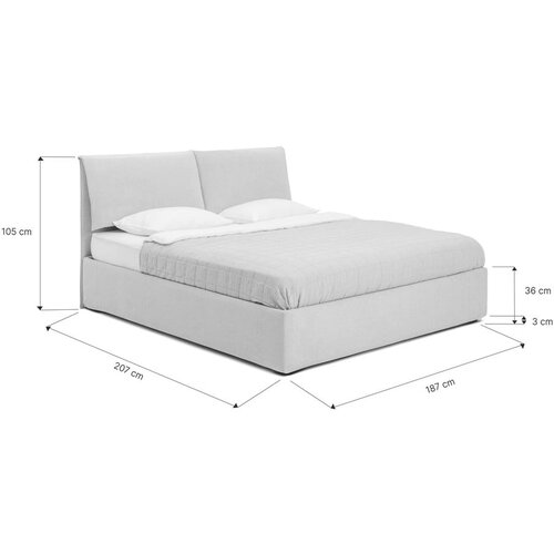Bonami Selection Sivorjava oblazinjena zakonska postelja s prostorom za shranjevanje z letvenim dnom 180x200 cm Thessa Pillow &amp;ndash; Slike