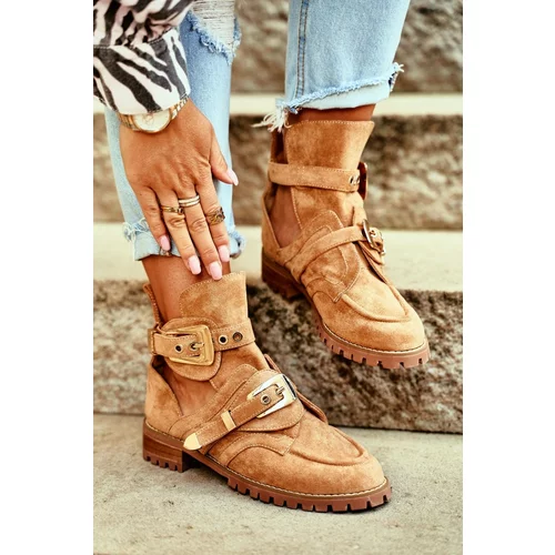 Kesi Women's Lu Boo Ankle Boots Suede Camel Rock Girl Cutout