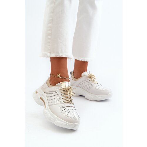 Kesi Women&amp;#039;s leather sneakers with thick white and gold Dzumati soles Slike