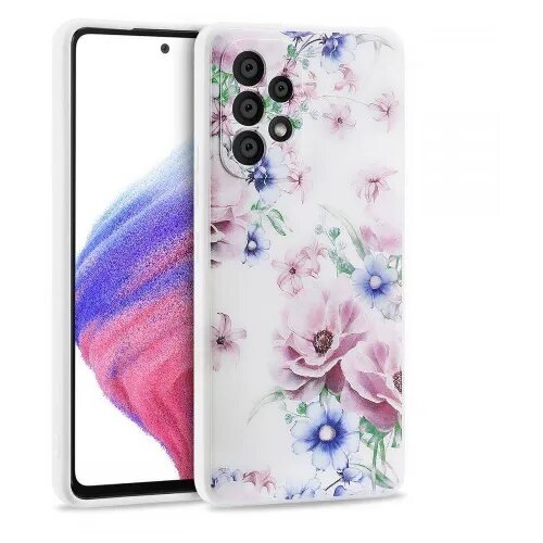 Onasi silikonski ovitek za Samsung Galaxy A53 - mat bel z vijola rožicami Cene