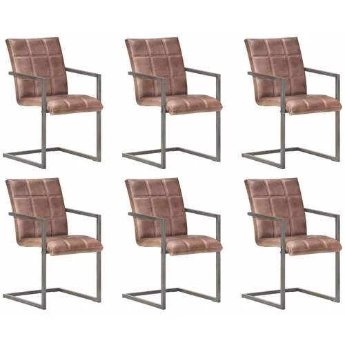  Konzolne blagovaonske stolice od prave kože 6 kom grube smeđe