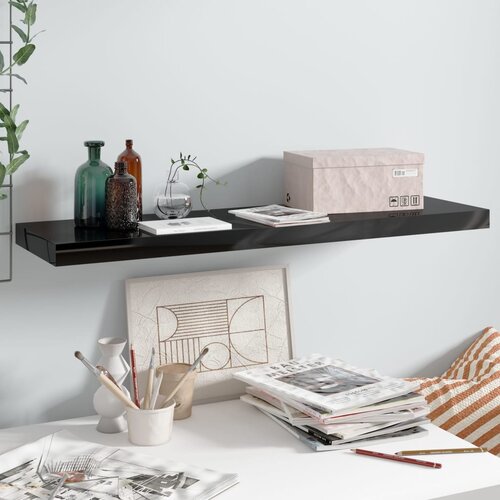vidaXL Stenska polica visok sijaj črna 90x23,5x3,8 cm MDF Cene
