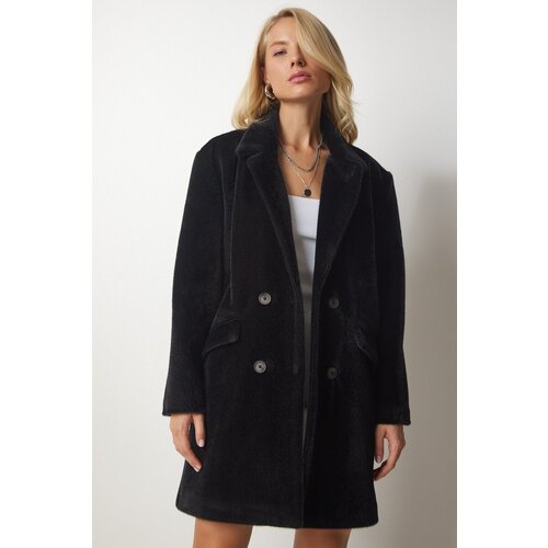  Women&amp;#039;s Black Rabbit Hair Look Oversized Coat Slike